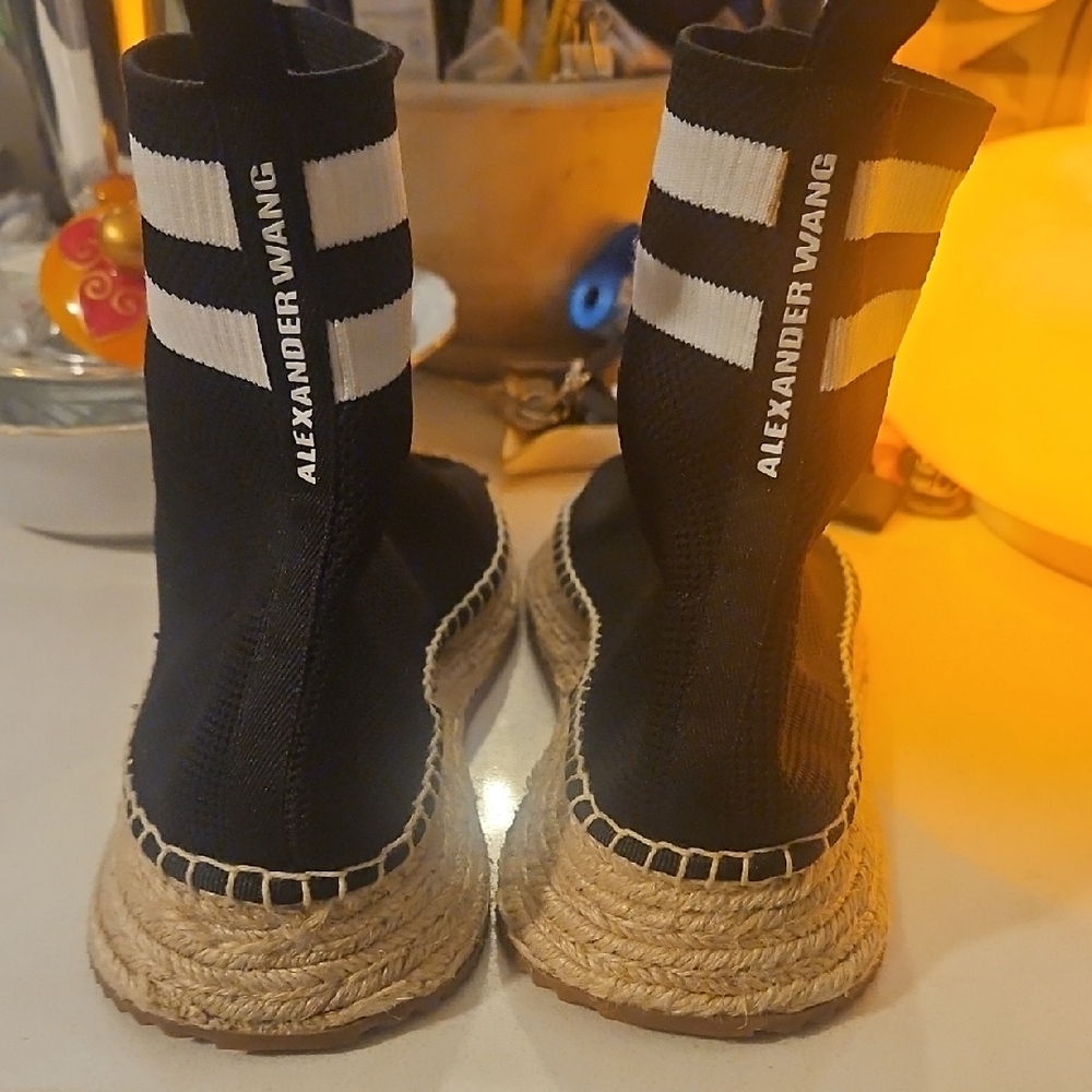 Alexander Wang Black and White Knit Espadrille Boots